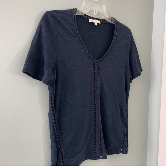 Maje blue linen t-shirt with crocheted trim - Picture 2 of 9